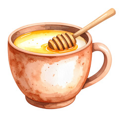 Warm milk with honey and honeycomb in clay cup during winter