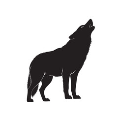 Silhouette of a Howling Wolf Standing on White Background Isolated Vector Image