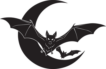 Fototapeta premium Vector art of a bat flies in front of a crescent moon