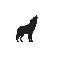 Silhouette of a lone wolf howling at the moon on a white backdrop