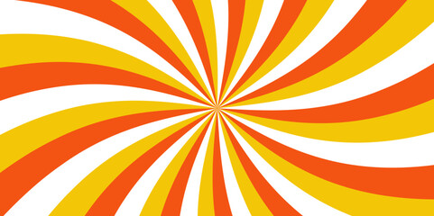 Abstract vibrant optical illusion pattern and radial orange with white stripes. Spiral background with rays,cartoon backdrop. sweet candy pop. line swist .
