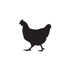 Silhouette of a Chicken Walking, Illustrating Farm Animals and Poultry
