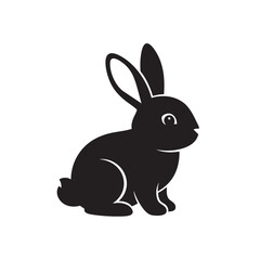 Silhouette of a black rabbit facing right on a white background