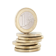 stack of one euro coins isolated