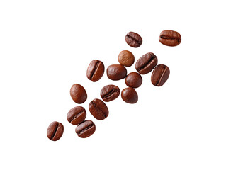 Obraz premium Rich dark roasted coffee beans scattered on a black background, textured aromatic display
