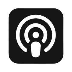 Podcast microphone silhouette icon isolated on white background