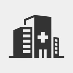 Hospital building logos in black and white, healthcare facility icons