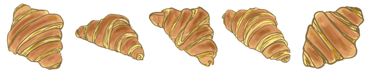 Delicious Golden Flaky Croissant Hand-Drawn Illustration