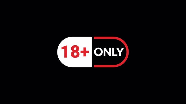 18 plus restriction warning animation on black background. 4k video