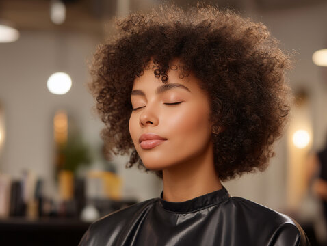 Relaxed Woman with Curly Hair Receiving Salon Treatment