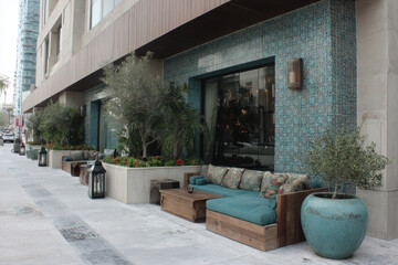modern stylish caf located on street designed in eastern style featuring intricate patterns