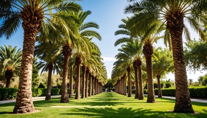 Obraz premium Palm tree avenue under blue sky
