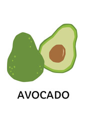 A whole avocado and a half avocado with its pit isolated on white background