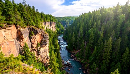 Fototapeta premium Scenic river gorge with lush forest