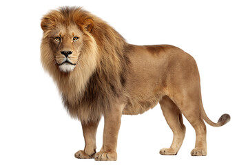 Fototapeta premium Majestic male lion, golden fur, black background.