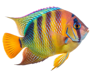 Colorful sergeant major fish swimming isolated on transparent background
