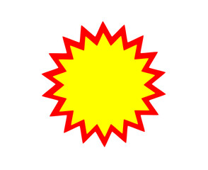 Bright yellow burst badge with red jagged outline for discount, sale, promotions, or alert icons