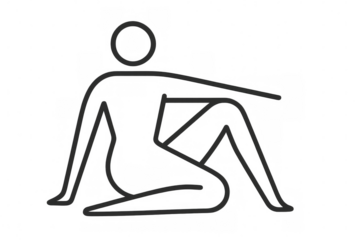 Line art stick figure stretching legs on transparent background, representing wellness and physical activity