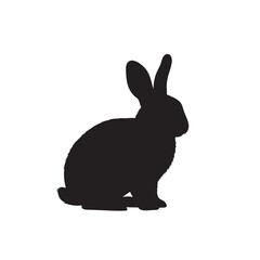 Obraz premium Silhouette of a sitting rabbit facing right with long ears up straight