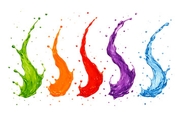 Vibrant color splashes of liquid in motion isolated on transparent background