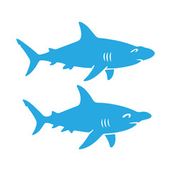 Naklejka premium Two Simple Blue Shark Silhouettes Against a White Background