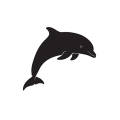 Fototapeta premium Silhouette of playful dolphin leaping out of the water on white background