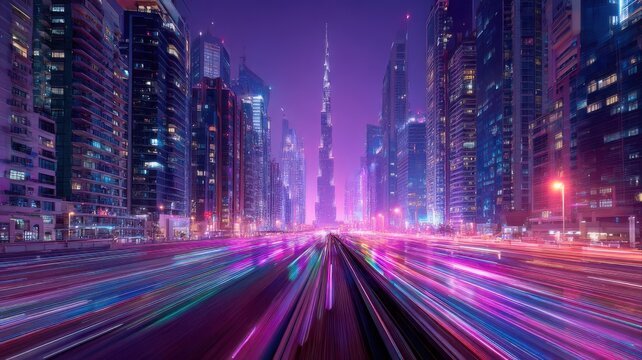  Neon Cityscape: Futuristic Dubai at Night