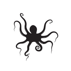 Obraz premium Silhouette of an Octopus with Curled Tentacles and a White Background