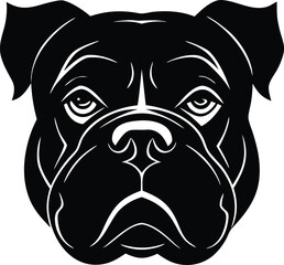 Bulldog head silhouette with strong expression, bold pet art