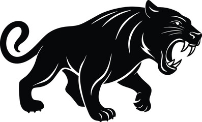 Majestic tiger in mid-roar, dynamic wildlife silhouette design