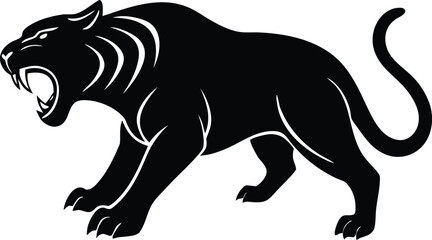 Roaring tiger silhouette with open mouth, wild nature art