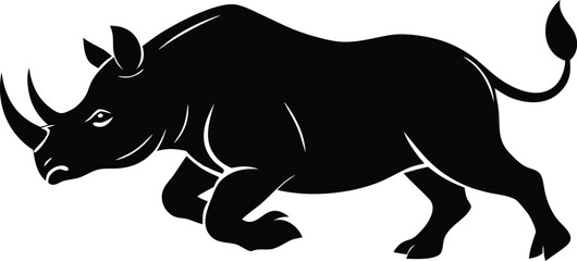 Charging rhino running fast ,bold animal silhouette design