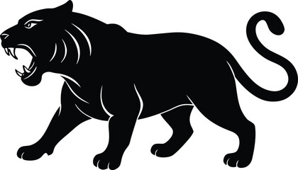 Tiger roaring fiercely in jungle ,powerful silhouette scene
