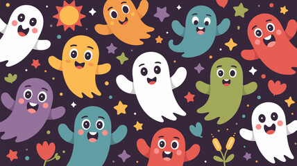 Playful Halloween Ghost Vector SVG Illustration with Colorful Cute Ghosts in Flat Design Style