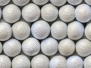 Arrangement of spherical white golf balls, repeating pattern, organized for a seamless background texture.