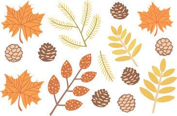 Autumn Leaves Pine Cones Branch Collection Design Elements