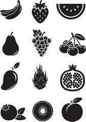 Solid Black Fruit Icon Collection – 12 Minimalist Silhouette Designs