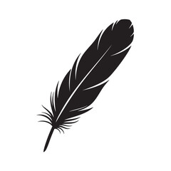 Fototapeta premium Elegant black feather silhouette isolated on a white background. A simple vector icon of a bird's quill.