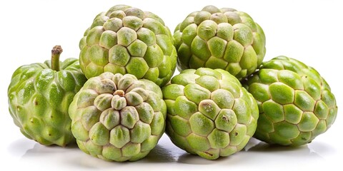 Fototapeta premium Pile of fresh and vibrant green sugar apples on a white background