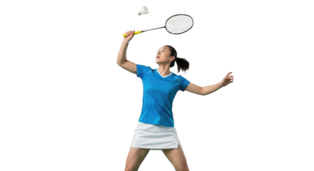 Young Woman Playing Badminton Smash Shot PNG Isolated Background