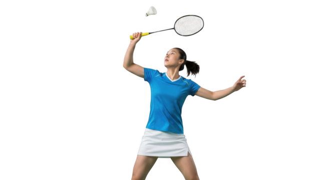 Young Woman Playing Badminton Smash Shot PNG Isolated Background