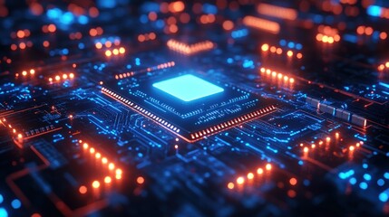 Obraz premium Circuit board with glowing processor