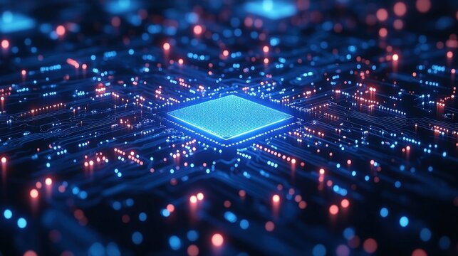Circuit board with glowing processor (1)