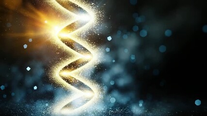 Golden spiral light glowing with particles and bokeh dark abstract background creating magical festive atmosphere and DNA strand symbolizing science - Powered by Adobe
