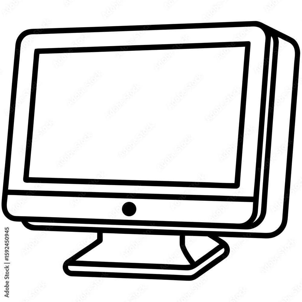 Poster minimalist computer monitor icon drawn with a single continuous line