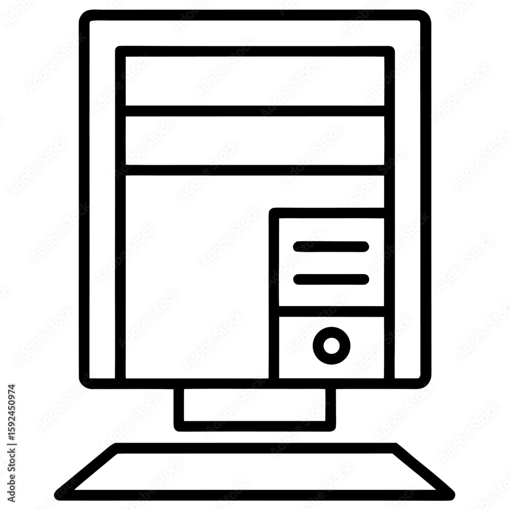 Fototapete Minimalist computer tower icon in a single continuous line style