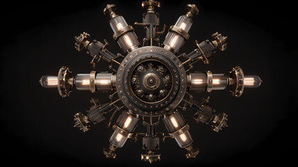 Obraz premium Radial engine chandelier steampunk-inspired lighting fixture. radial cog. Illustration