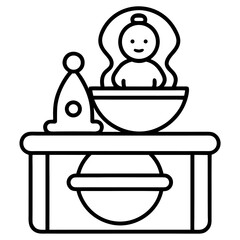 Minimalist single line drawing of a baby changing station for public restrooms