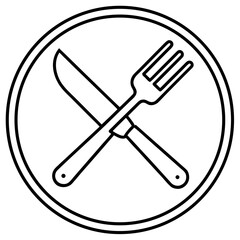 Simple black line drawing of a fork and knife for dining and restaurant concepts