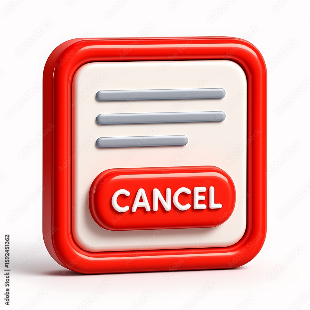 Fototapete 3d red cancel button on a white background with text lines
